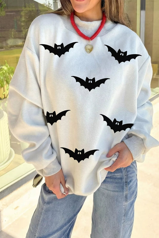 Halloween BOO & Bat Mock Neck Sweatshirt | Hallebeauty