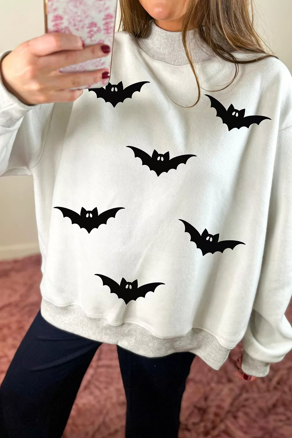 Halloween BOO & Bat Mock Neck Sweatshirt | Hallebeauty