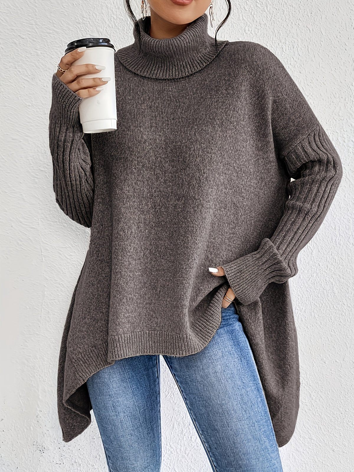Loose-Fit Irregular Turtleneck Sweater | Hallebeauty