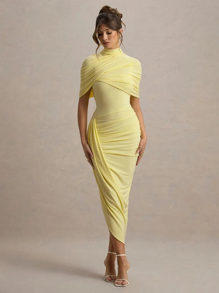 Chic Yellow Pleated Maxi Dress for Summer Glow