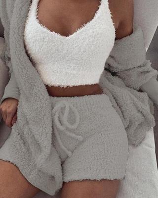 3-Piece Women's Pajama Set | Long Sleeve Crop Top & Drawstring Shorts