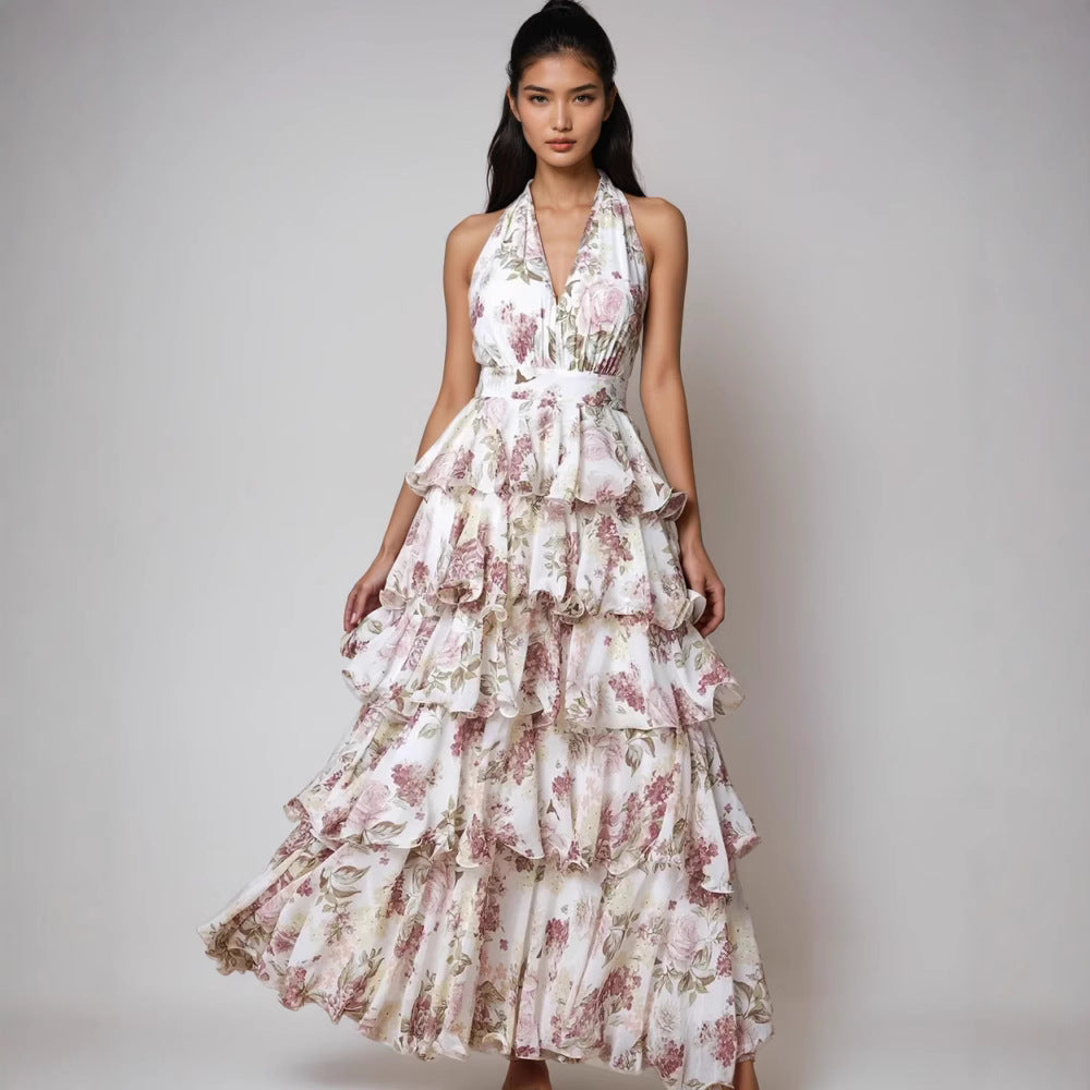 Women's Floral Halter Neck Chiffon Dress | S–XL