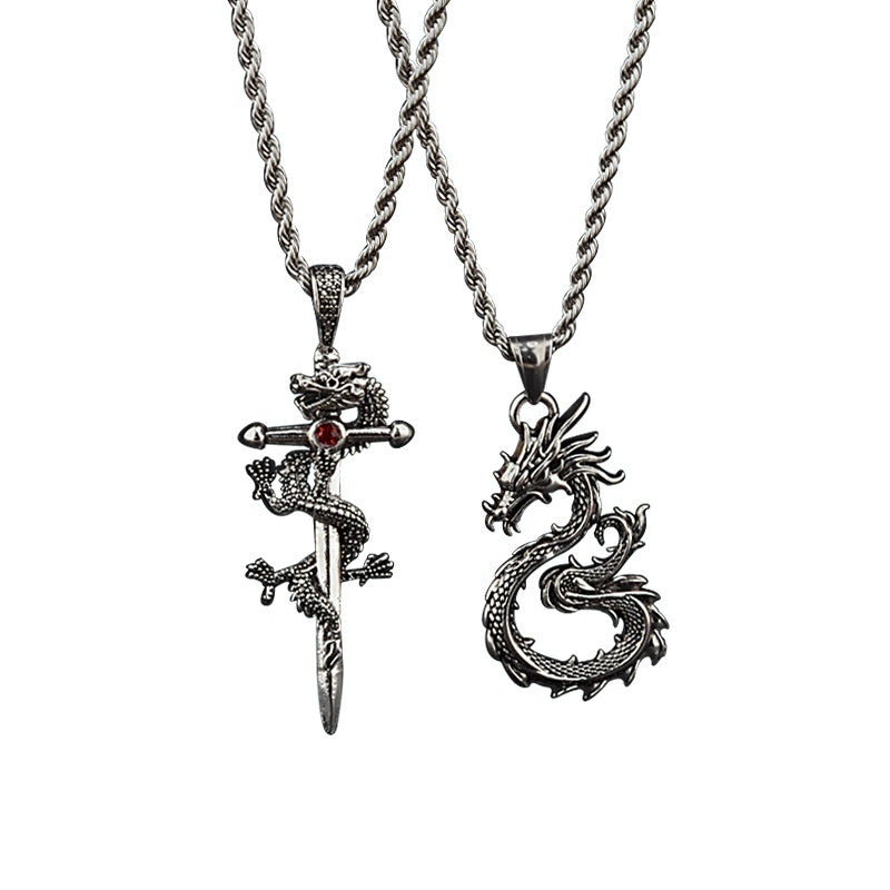 Dragon Sword Pendant Necklace - Black Fashion Jewelry for Men