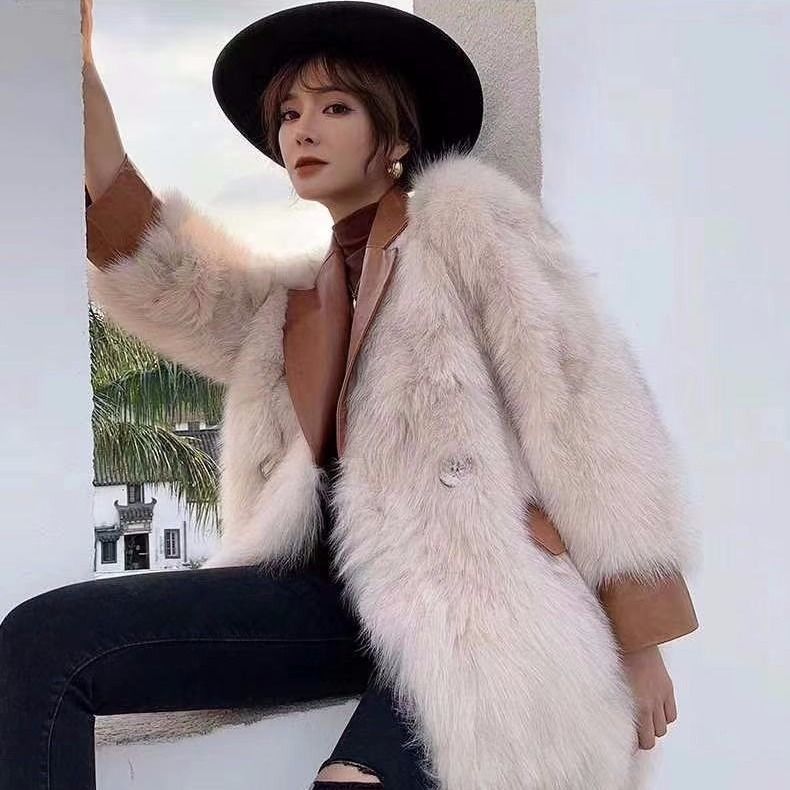 Faux Fox Fur Mid-Length Coat - Chic & Warm Winter Fashion