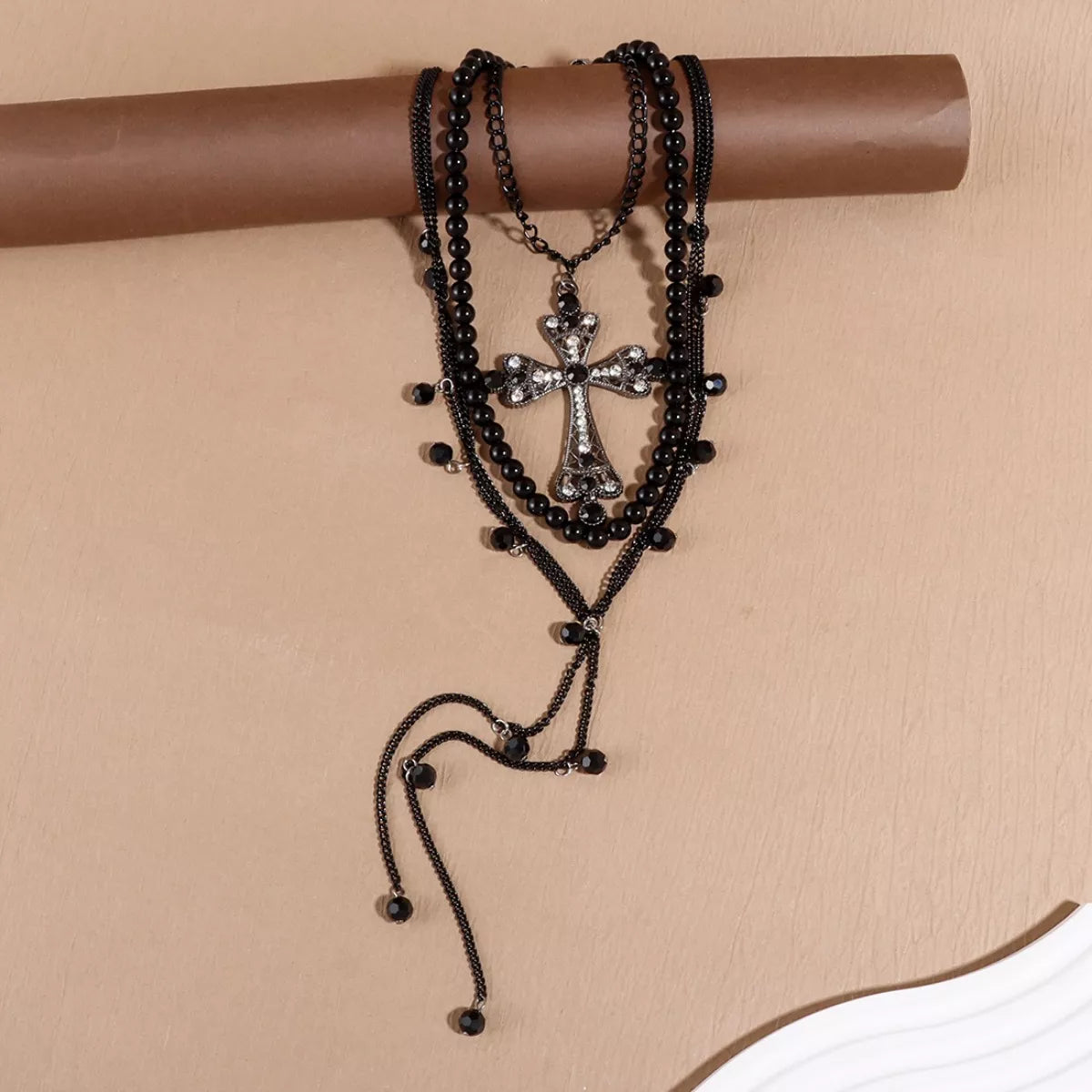 Pearl Cross Pendant Necklace 3-Piece Set | Hallebeauty