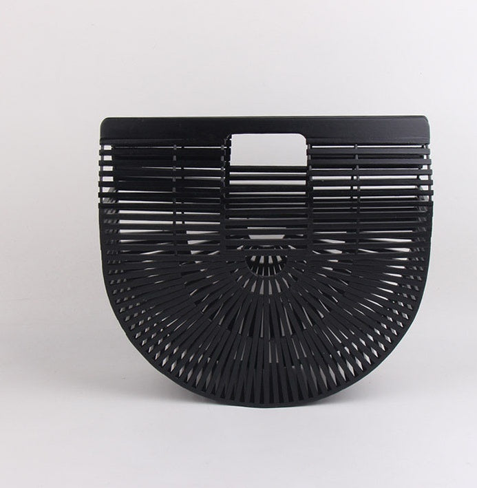 Handmade Semi-Circular Bamboo Clutch Bag - Portable Woven Basket