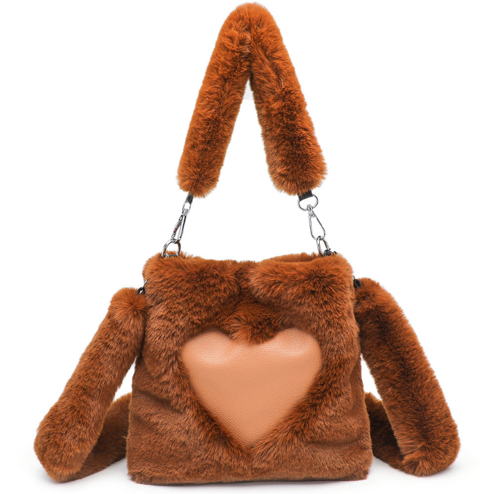 Women's Fluffy Shoulder Bag - Plush Top-Handle Tote for Autumn & Winter