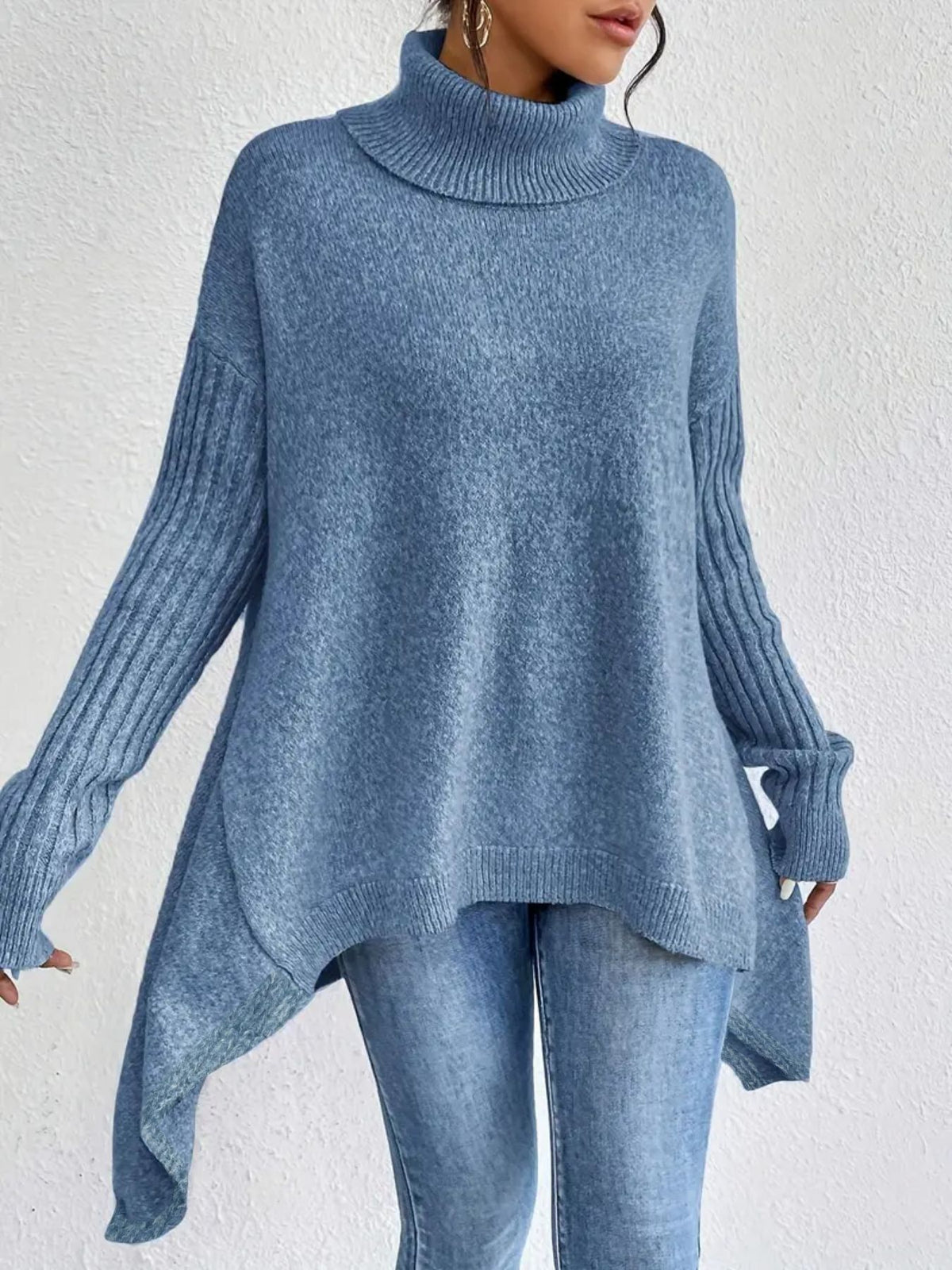 Loose-Fit Irregular Turtleneck Sweater | Hallebeauty