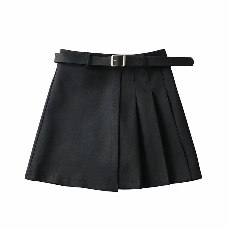 Solid Pleated Mini Skirt in Black or Gray | Hallebeauty
