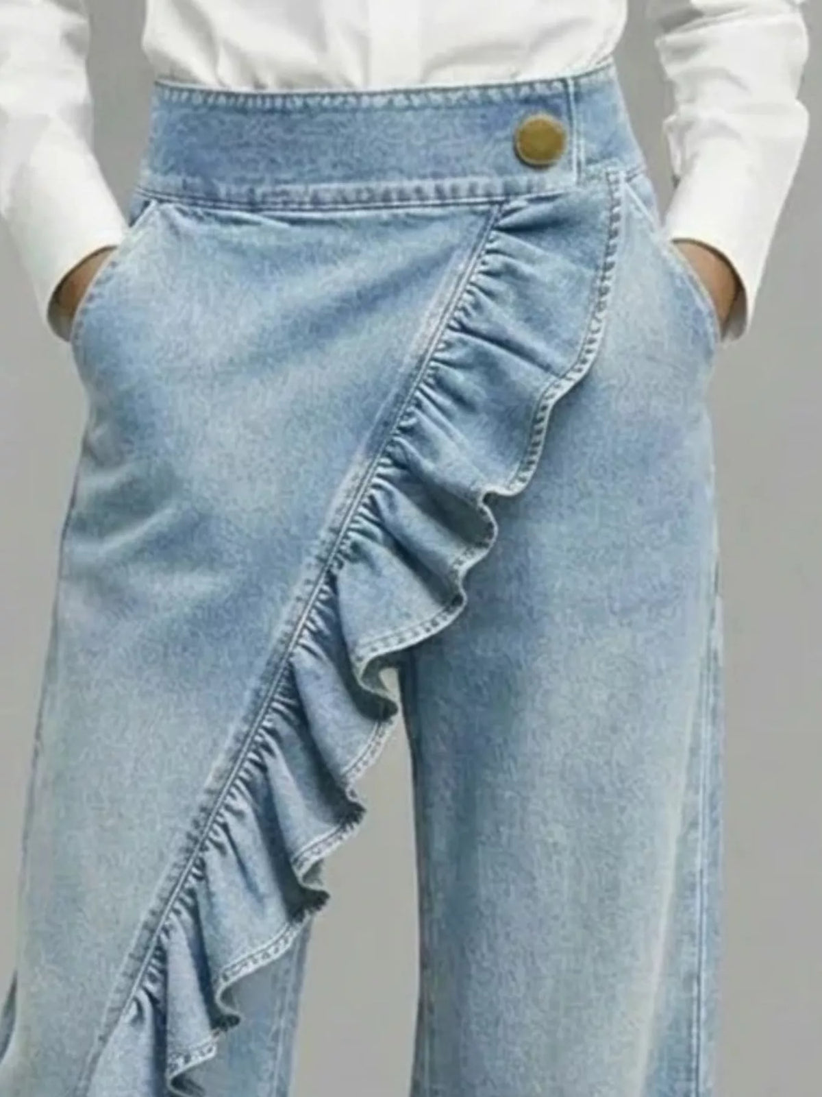 Plus Size Ruffled Wide-Leg Jeans | Hallebeauty