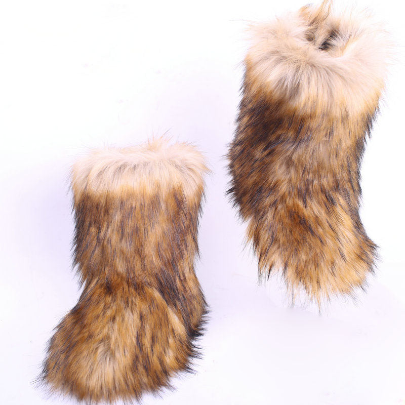 Imitation Fox Hair Boots – Cozy Warmth Meets Chic Style