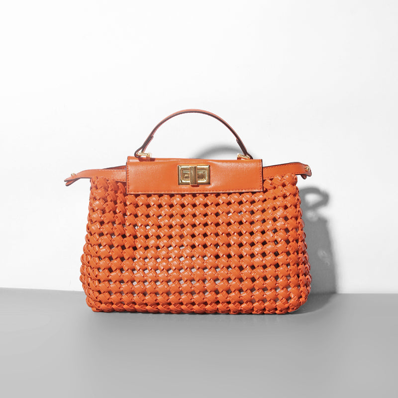 Women's Platinum Leather Handbag – Hollow Out | Hallebeauty