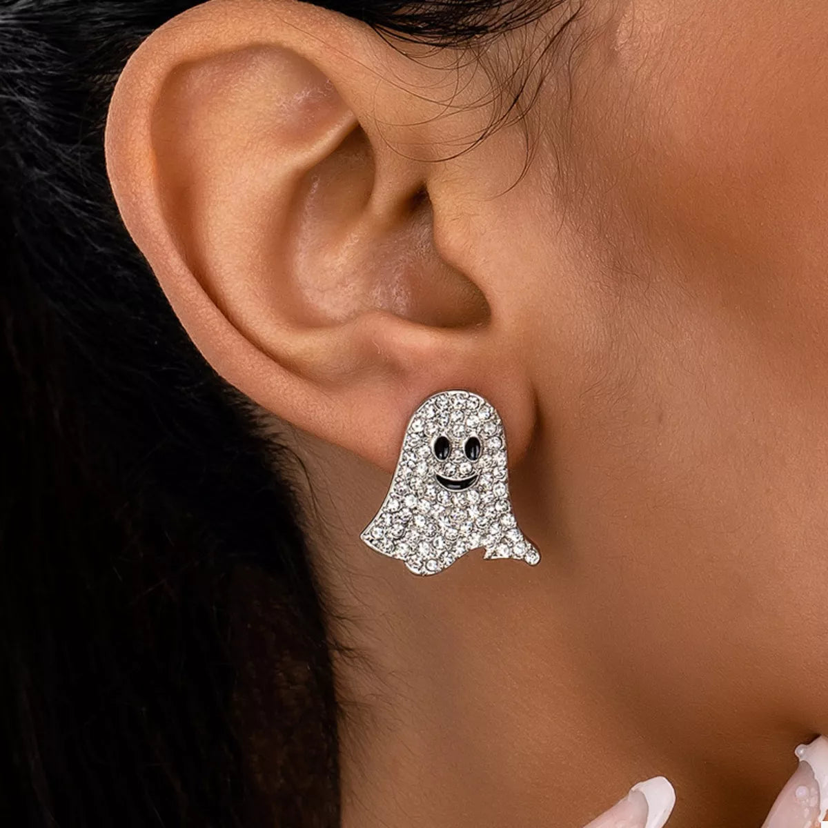Rhinestone Halloween Ghost Earrings | Hallebeauty