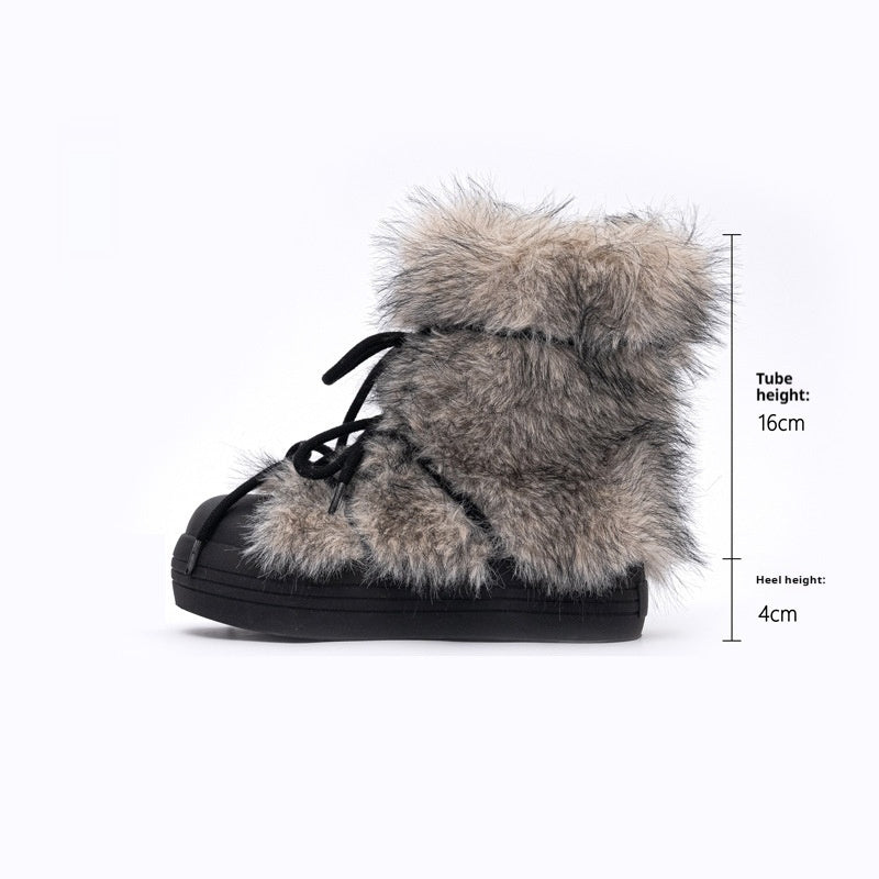 Short Fur Snow Boots - Thick Bottom Platform Winter Shoes