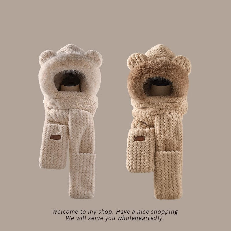 Women’s Bear Ears Plush Hat & Scarf - Cute & Cozy Winter Accessory