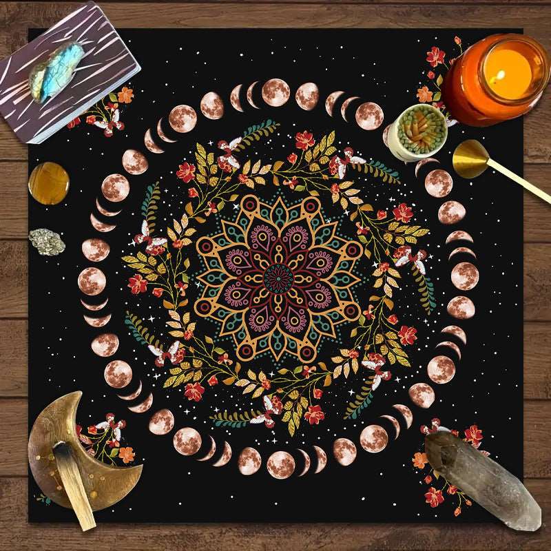 Tarot Tablecloth – Mandala, Moon Phase & Butterfly Design