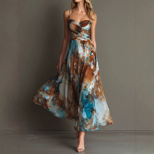 Floral High Waist Flowy Maxi Dress | Sleeveless | Hallebeauty