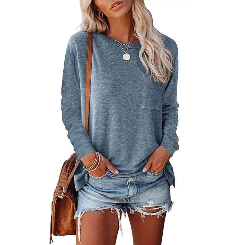 Pocket Split Long-Sleeved Casual T-shirt | Stylish & Comfortable Basic