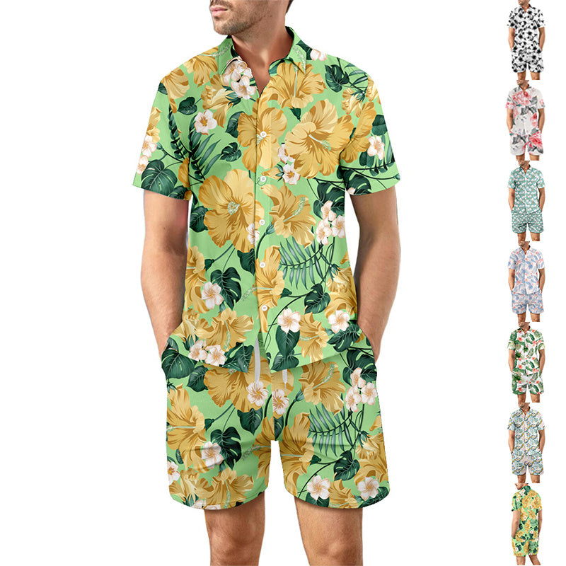 Summer Beach Suit for Men - Loose Lapel Shirt and Pocket Shorts