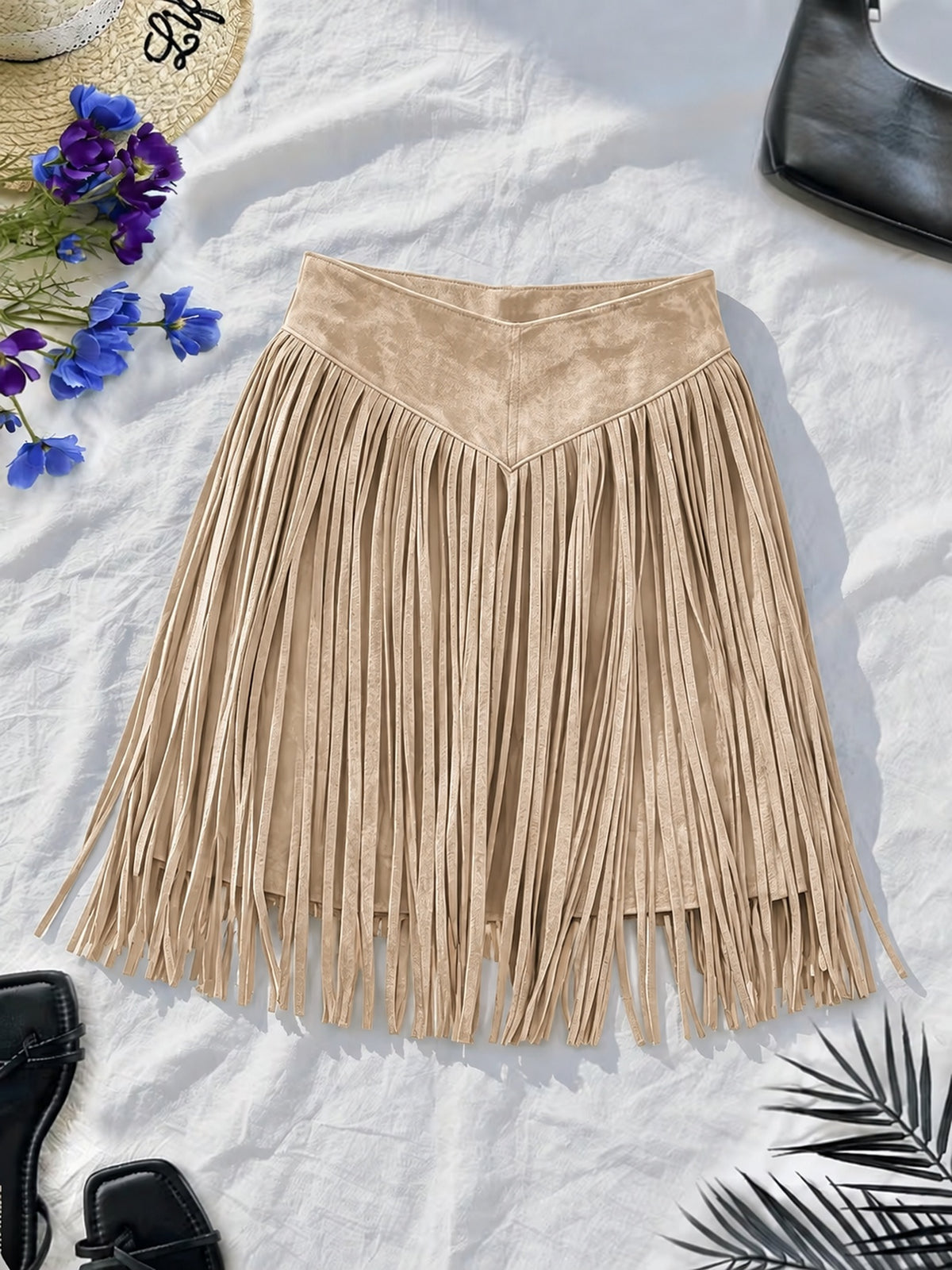 Suede-Look Tassel Skirt | Hallebeauty