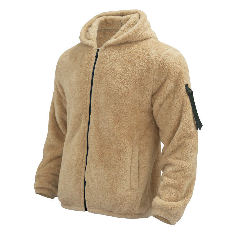 Men’s Plush Hooded Fleece Jacket - Double-Sided Wear Warm Casual Coat