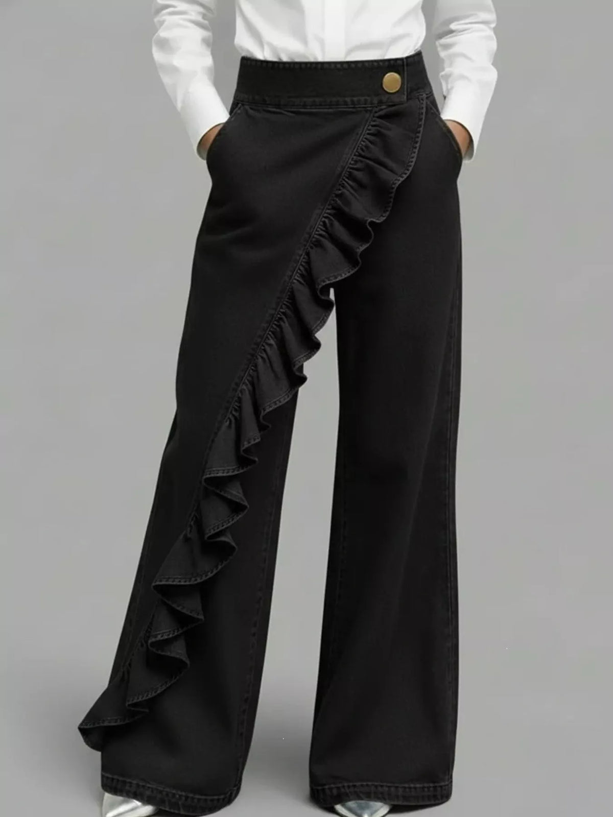 Plus Size Ruffled Wide-Leg Jeans | Hallebeauty