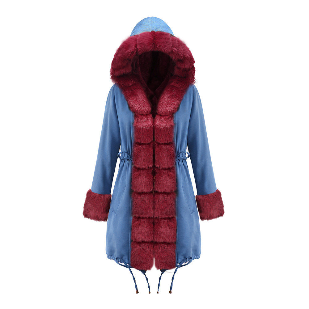 Women’s Hooded Cotton Jacket - Fur Collar Warm Winter Coat