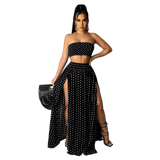 Printed Polka Dot Skirt Suit | Hallebeauty