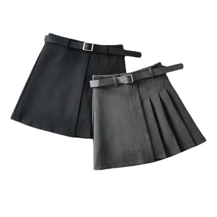 Solid Pleated Mini Skirt in Black or Gray | Hallebeauty