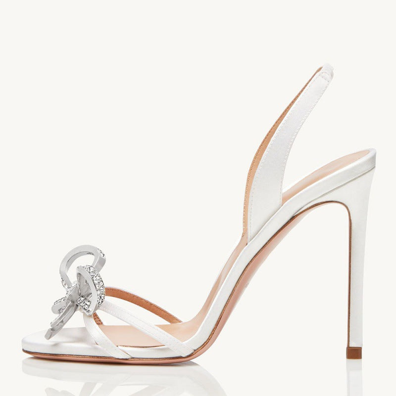 Elegant Women's Diamond Bow High Heel Sandals front view - HalleBeauty