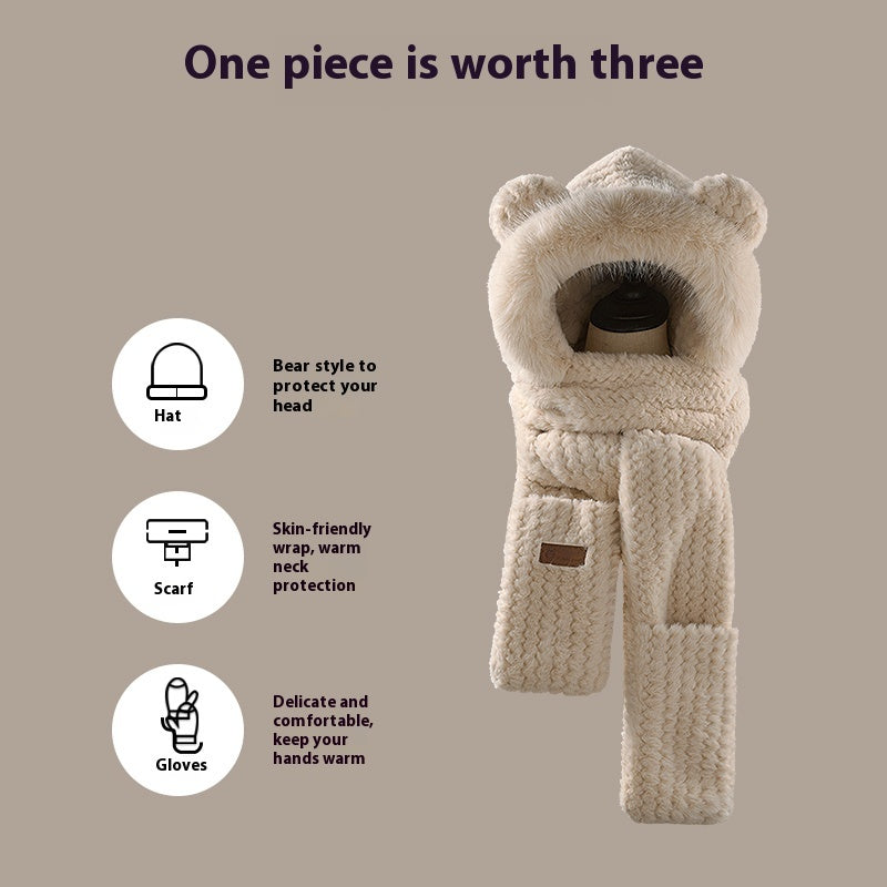 Women’s Bear Ears Plush Hat & Scarf - Cute & Cozy Winter Accessory