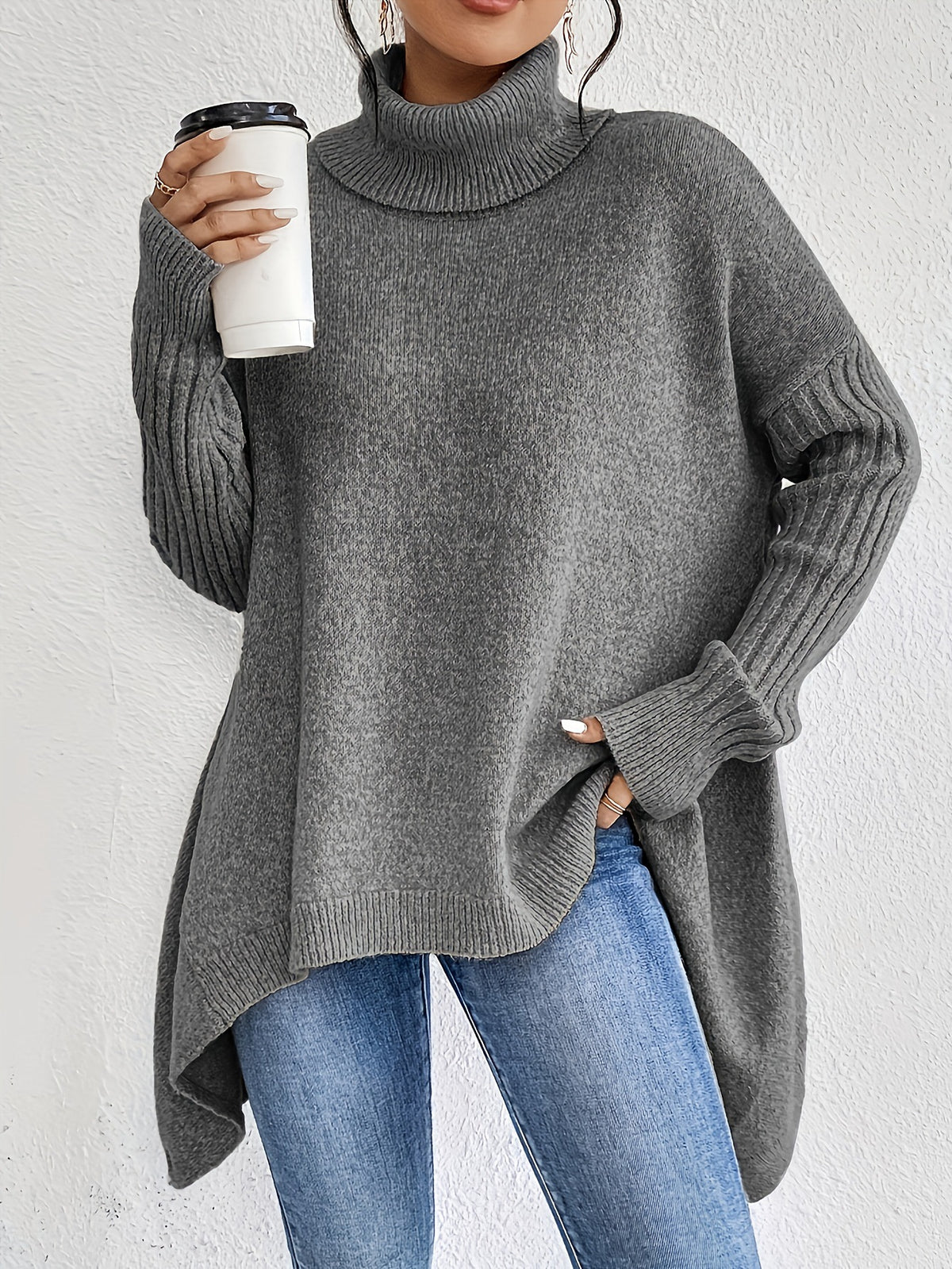 Loose-Fit Irregular Turtleneck Sweater | Hallebeauty