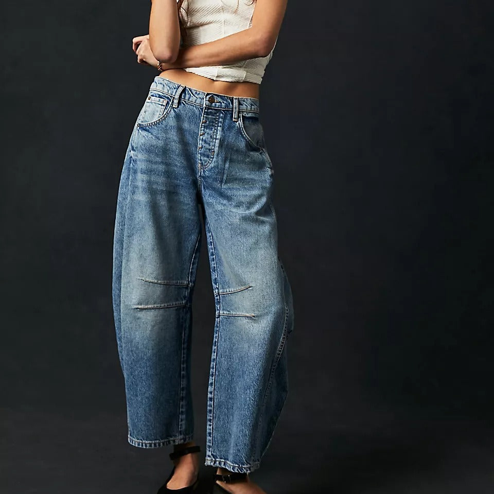 Mid-Rise Barrel Jeans | High Stretch, Wide-Leg Denim Fit