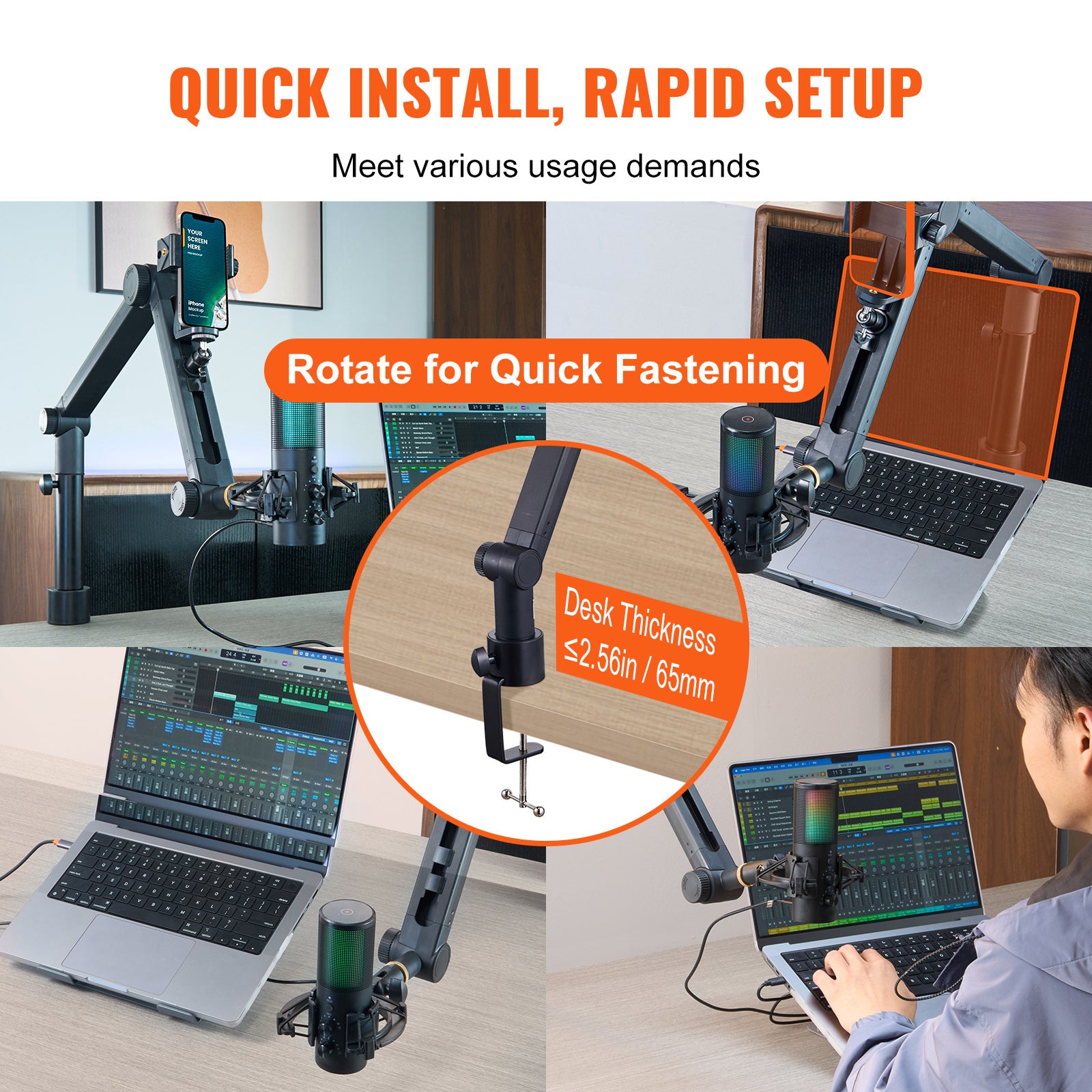 Adjustable Microphone Boom Arm | Desk Mount & Headset Hook