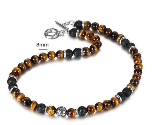 Tiger Eye Stone 108 Bead Necklace & Lotus Charm Bracelet | Natural Energy Set