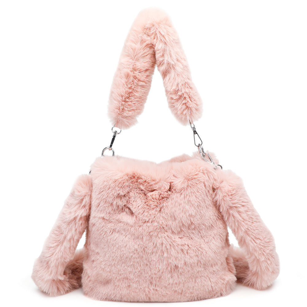 Women's Fluffy Shoulder Bag - Plush Top-Handle Tote for Autumn & Winter