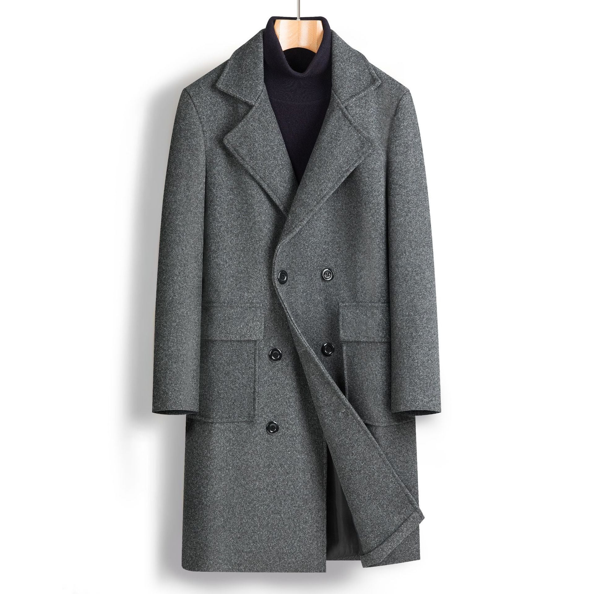 Men’s Double-Breasted Mid-Length Coat - Fall & Winter Fashion