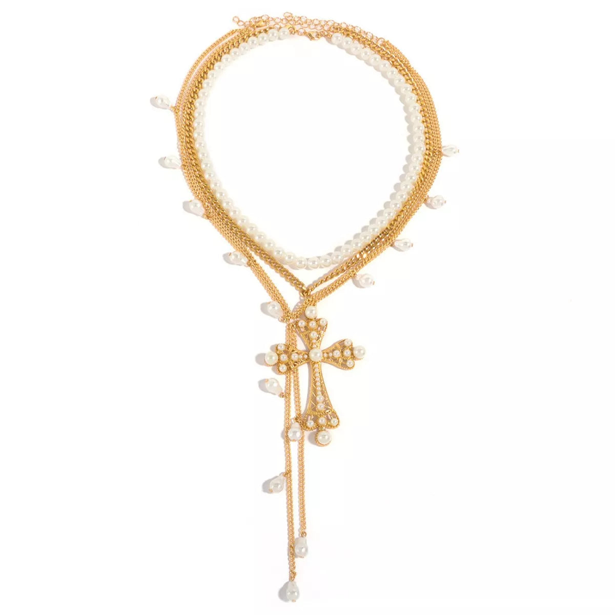 Pearl Cross Pendant Necklace 3-Piece Set | Hallebeauty