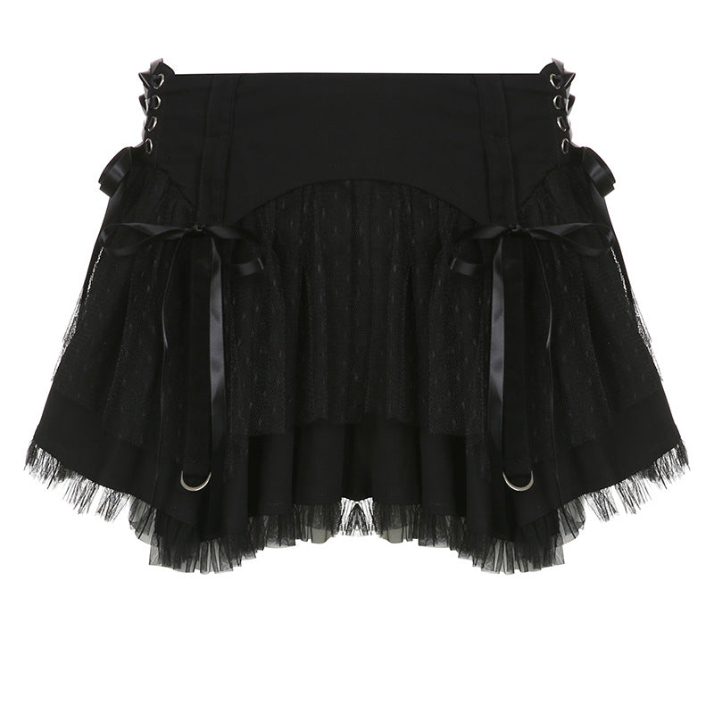 Black Bow Mesh Mini Skirt | Hallebeauty