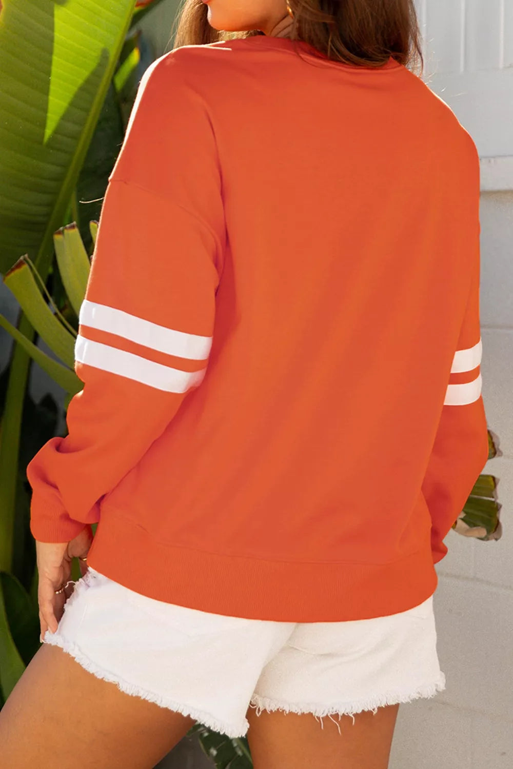 Spooky Season Ghost Striped Sleeve Sweatshirt | Hallebeauty