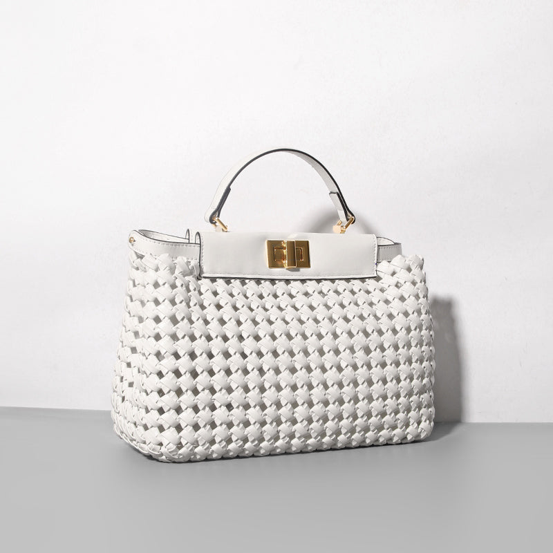Women's Platinum Leather Handbag – Hollow Out | Hallebeauty