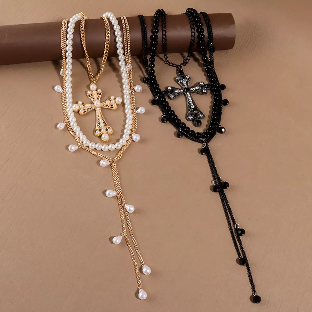 Pearl Cross Pendant Necklace 3-Piece Set | Hallebeauty