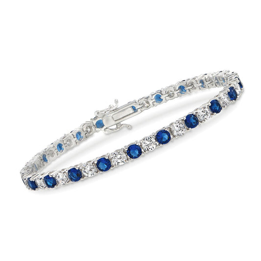White & Blue Sapphire Tennis Bracelet 6 CTW | Hallebeauty
