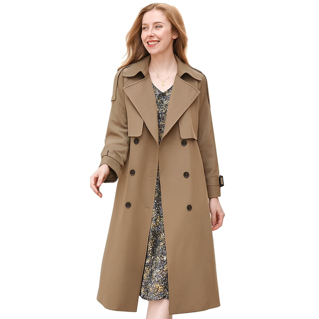 Women’s lace-up windbreaker jacket solid color long trench coat with zipper