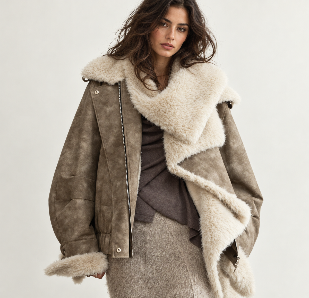 Women's PU Leather Jacket Detachable Fur Collar | Hallebeauty