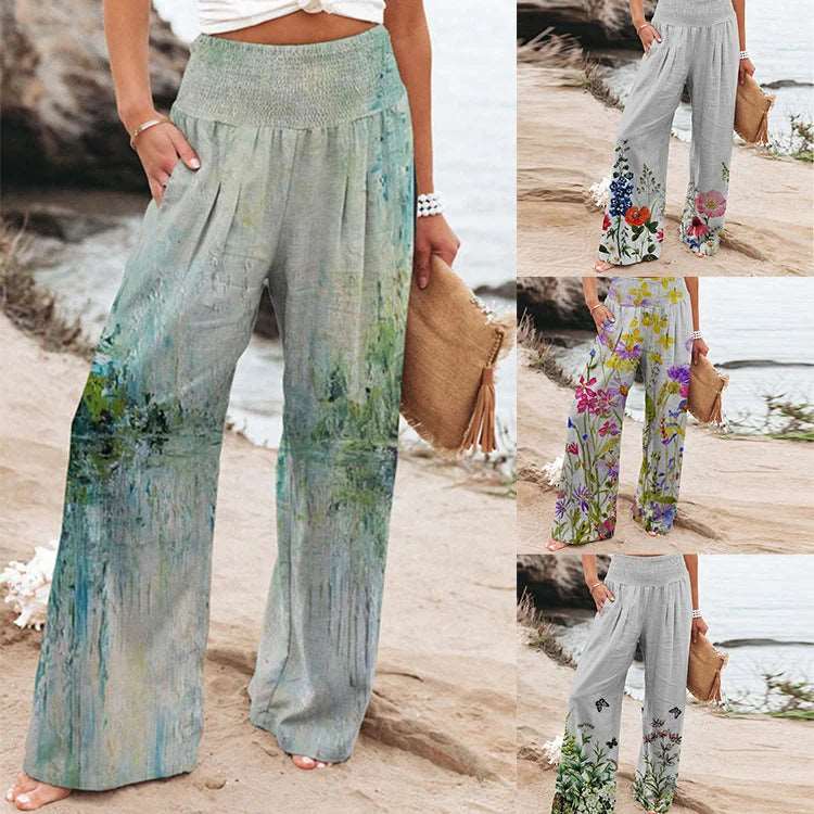 Elastic High Waist Wide Leg Pants - HalleBeauty