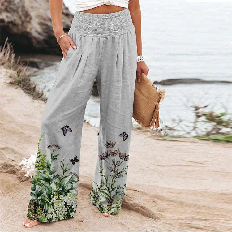 Elastic High Waist Wide Leg Pants - HalleBeauty