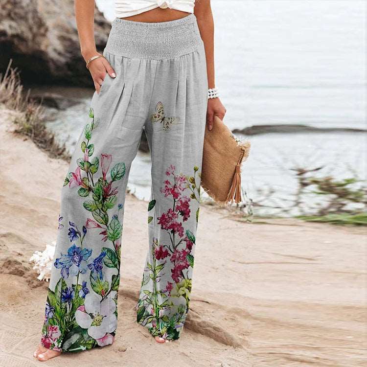 Elastic High Waist Wide Leg Pants - HalleBeauty