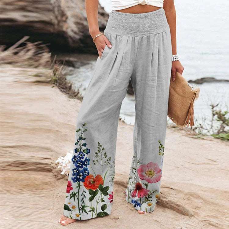 Elastic High Waist Wide Leg Pants - HalleBeauty