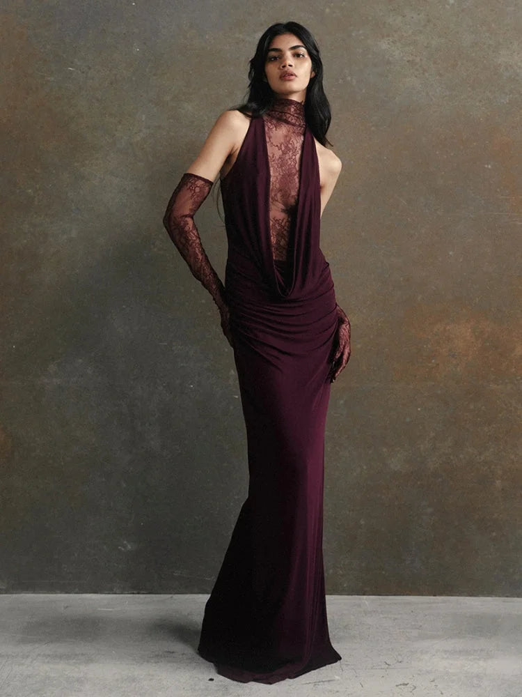 Lace Turtleneck Evening Dress - Timeless Elegance